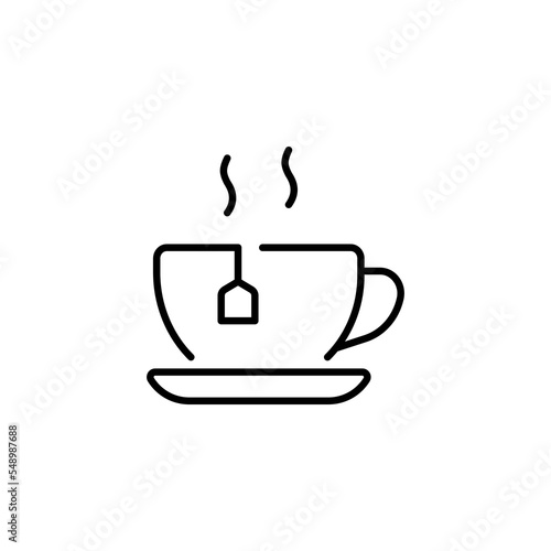Tea line icon. cup, boiling water, tea, drink, coffee house, breakfast, tea drinking, conversation, drink, sage, tea leaves, nature. Food concept. Vector black line icon on a white background