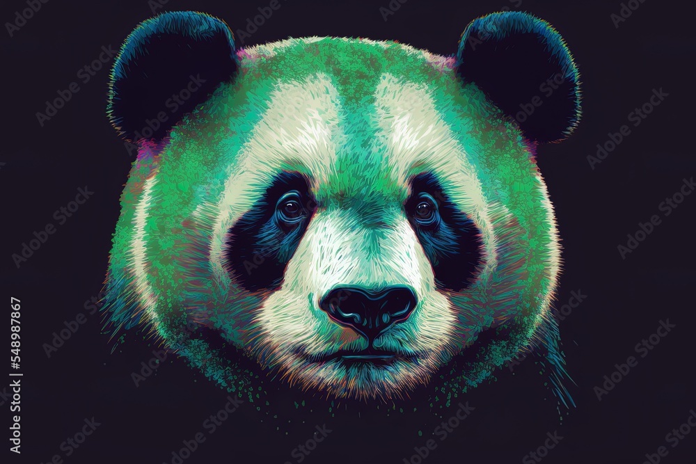 Panda is shown in neon colors over a black backdrop in a pop art ...
