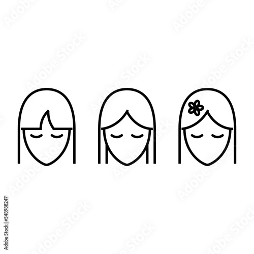 set of icons. Hair procedures.Young girl treat and style hair Vector illustration isolated