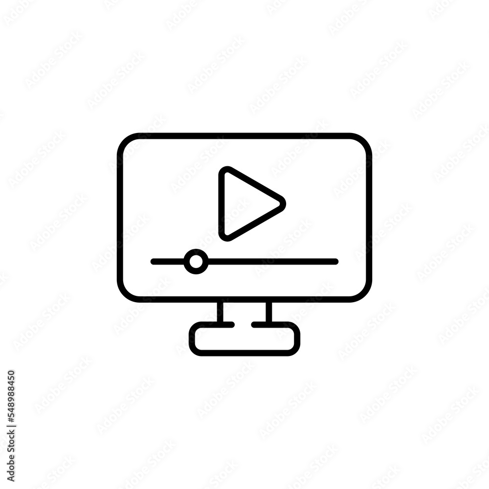 Computer line icon. Screen, monitor, electronics, browser, internet, world wide web, data, video hosting, knowledge. Technology concept. Vector black line icon on white background Computer line icon. Screen, monitor, electronics, browser, internet, world wide web, data, video hosting, knowledge. Technology concept. Vector black line icon on white background