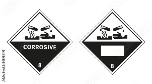 Chemical products that are corrosive to metals, corrosive/irritating to skin. Vector graphics.