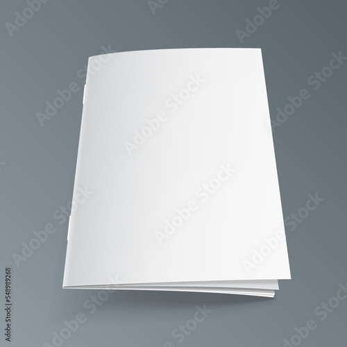 Mockup Blank Flying Cover Of Magazine, Book, Booklet, Brochure. Illustration Isolated On Gray Background. Mock Up Template Ready For Your Design. Vector EPS10