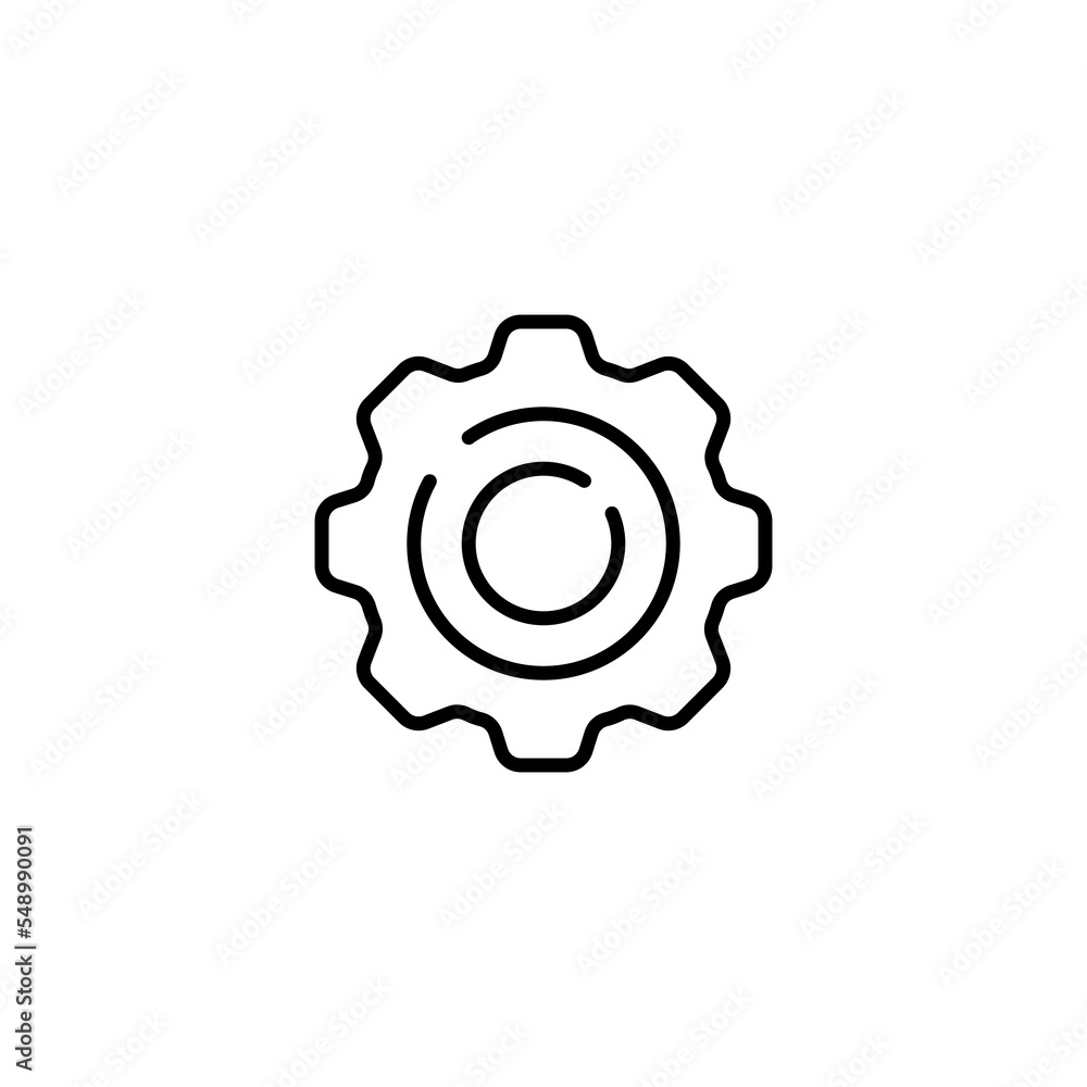 Search line icon. Magnifying glass, gear, settings, parameters, find, research, adjustment, adjustment. Options concept. Vector black line icon on a white background. Search line icon. Magnifying glass, gear, settings, parameters, find, research, adjustment, adjustment. Options concept. Vector black line icon on a white background.