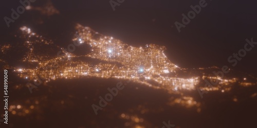 Street lights map of Los Angeles  California  USA  with tilt-shift effect  view from north. Imitation of macro shot with blurred background. 3d render  selective focus