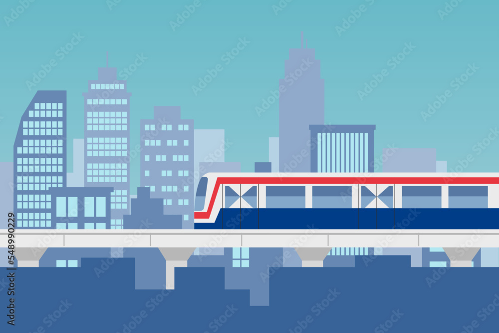 Side View of BTS Skytrain with Background Public Transportation | Vector illustration.