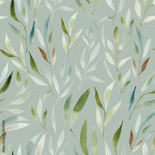 Watercolor floral botanical seamless pattern