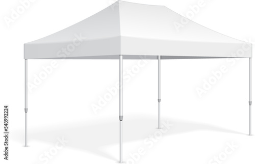 Mockup Promotional Advertising Outdoor Event Trade Show Pop-Up Tent Mobile Marquee. Illustration Isolated On White Background. Mock Up Template Ready For Your Design. Vector EPS10