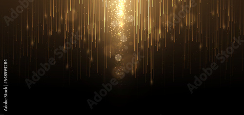 Abstract elegant gold glowing line with lighting effect sparkle on black background. Template premium award design.
