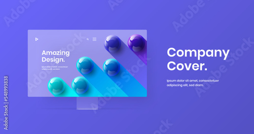 Simple computer monitor mockup landing page concept. Bright banner design vector template.