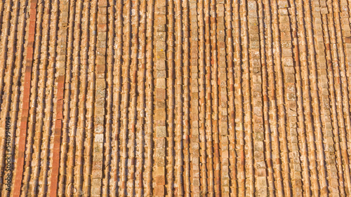Aerial view of an orange tiled roof. Perfect for textures and patterns.