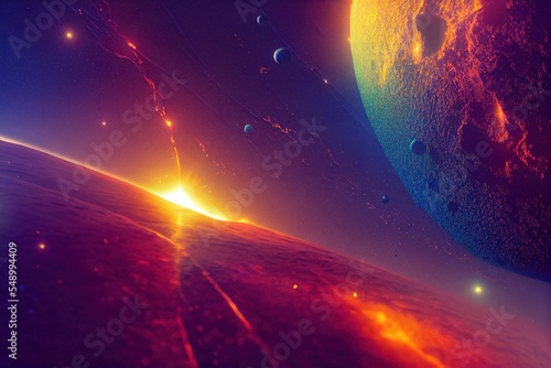 Amazing space background with space system explosion