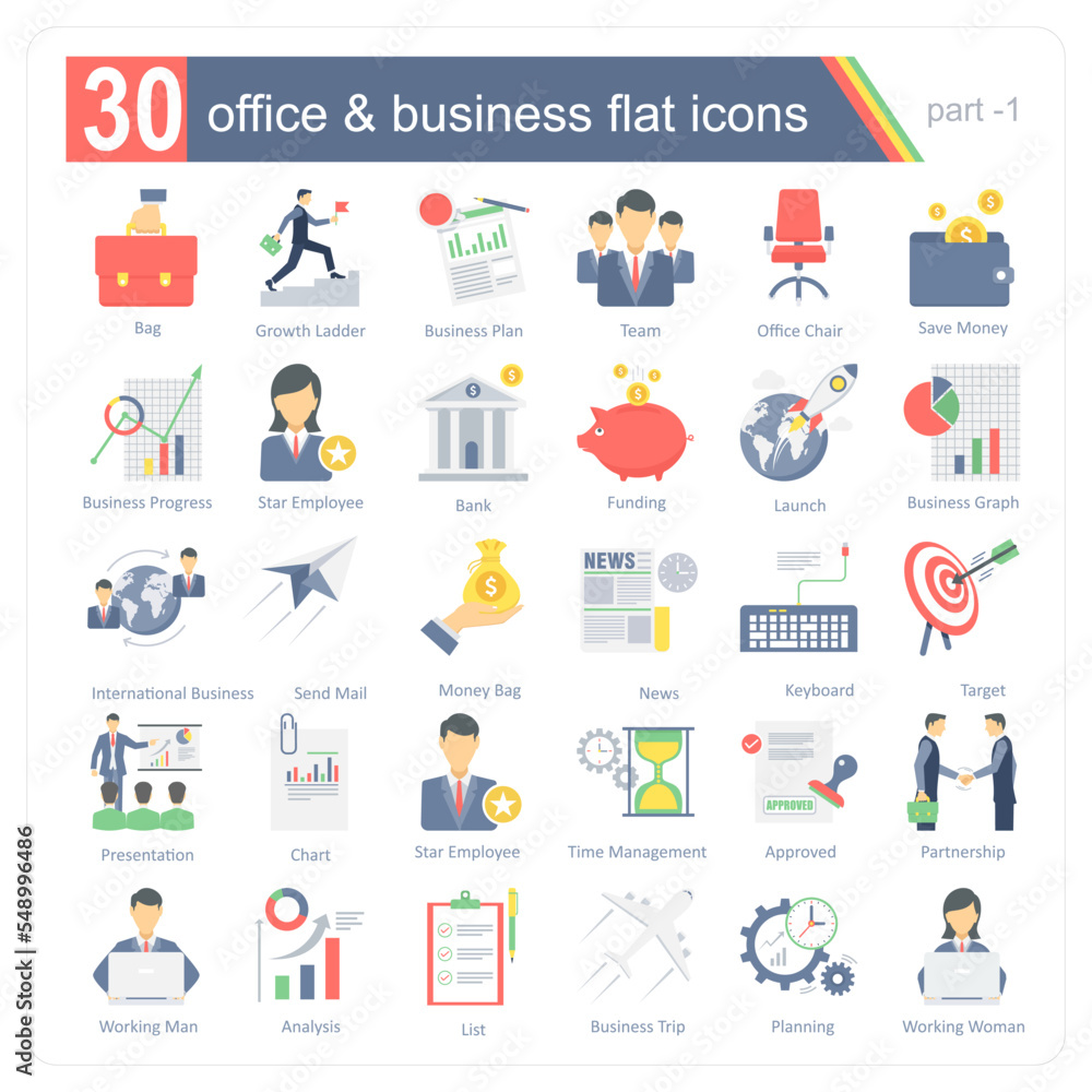 A set of 30 icons for office, business and day to day business activities including planning, meeting, strategy and so on A set of 30 icons for office, business and day to day business activities including planning, meeting, strategy and so on