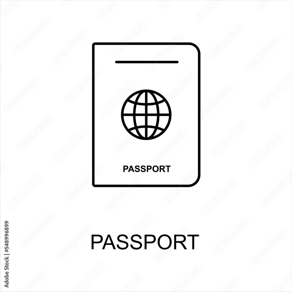 Passport icon. document, arrival. Pictogram isolated on a white background. Passport line icon. Vector illustration Passport icon. document, arrival. Pictogram isolated on a white background. Passport line icon. Vector illustration
