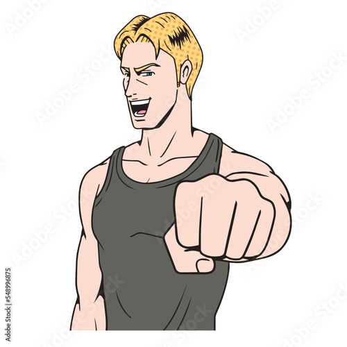 アメコミタッチのフィットネスをする白人