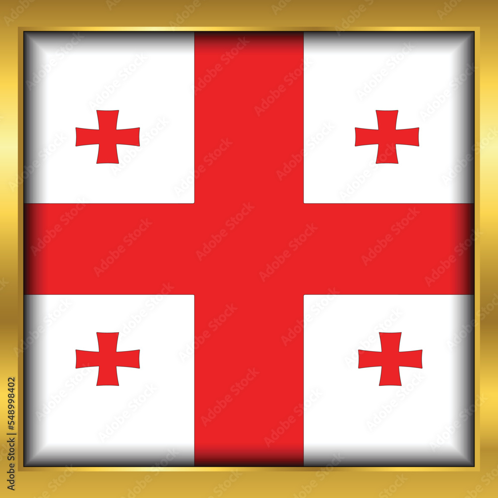 Georgia Flag,Georgia flag golden square button,Vector illustration eps10.	