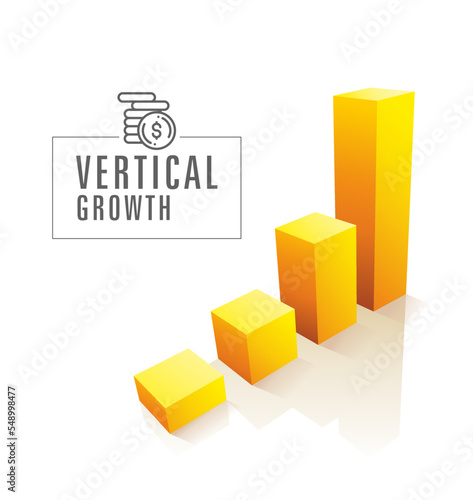 Vertical Growth 3D isometric colorful vector graph. Economical growth, increase or success