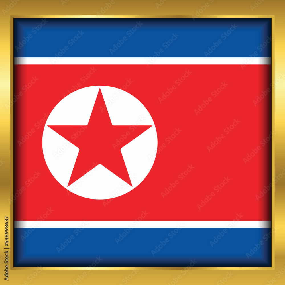 Fototapeta premium North Korea Flag,North Korea flag golden square button,Vector illustration eps10. 