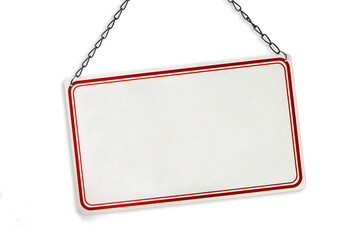 Photo of a metallic blank sign with a chain isolated on transparent background, mockup png file