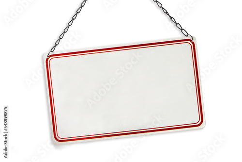 Obraz na płótnie Photo of a metallic blank sign with a chain isolated on transparent background, png file w salonie