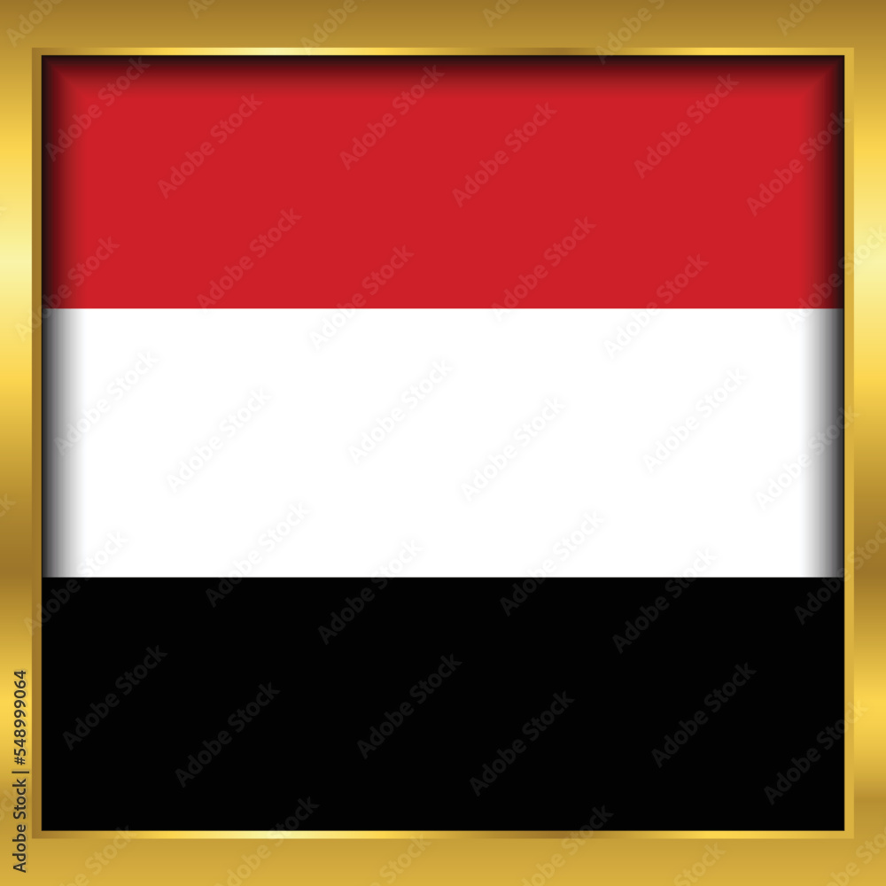 Yemen Flag,Yemen flag golden square button,Vector illustration eps10. Yemen Flag,Yemen flag golden square button,Vector illustration eps10.