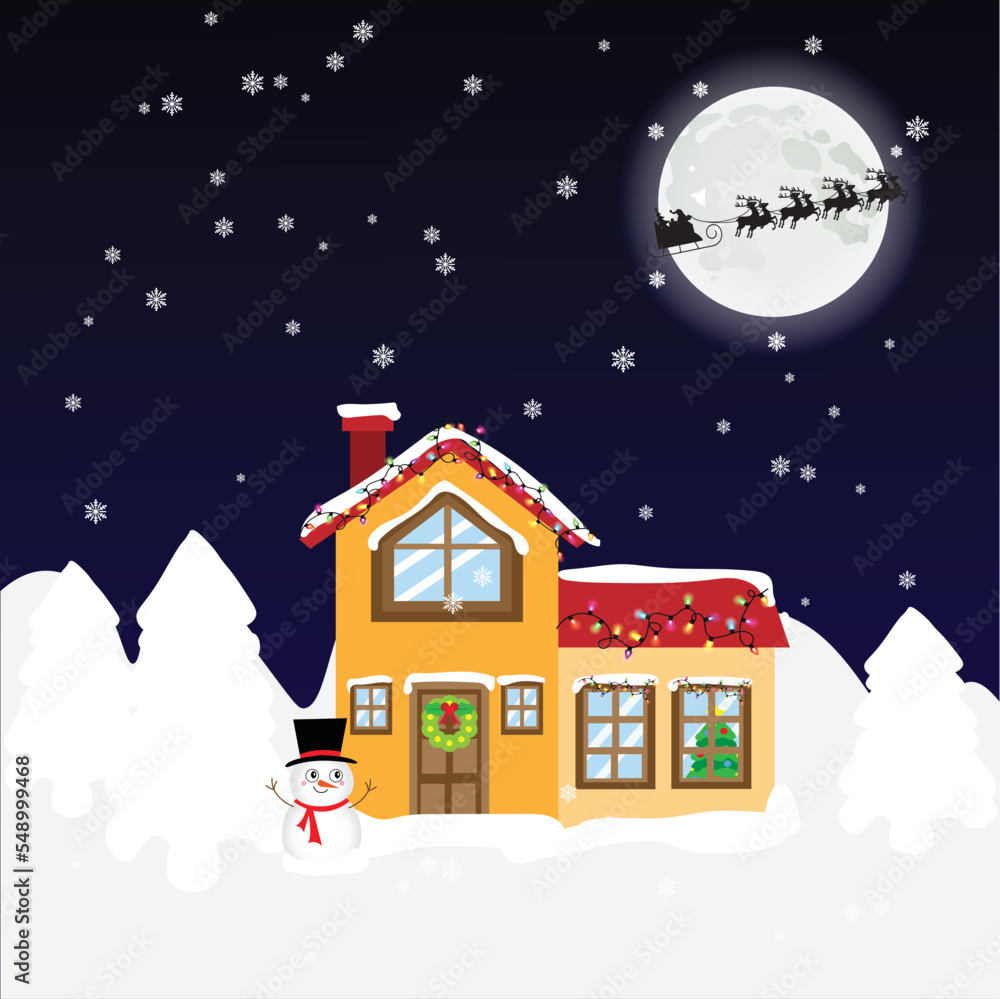 Christmas House Scenery Wallpaper vector illustration. Christmas Image or background