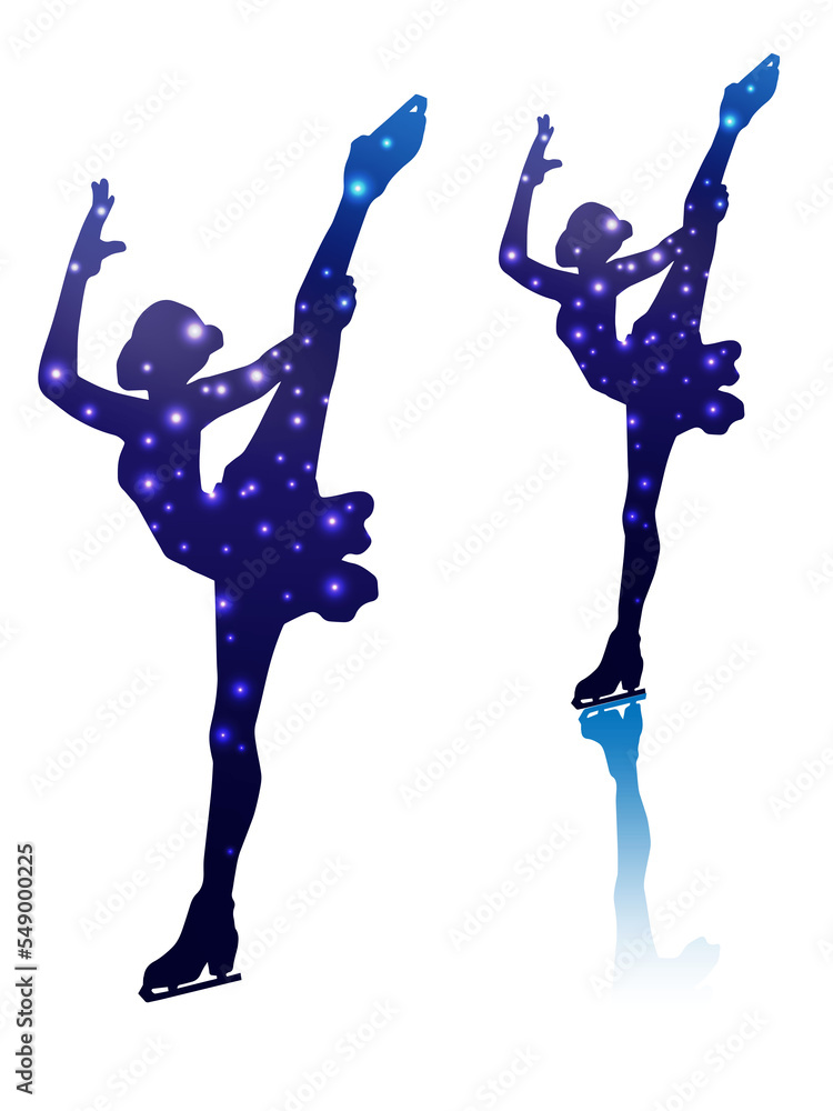 A set of silhouettes of women's singles figure skater (spiral, twinkle type)