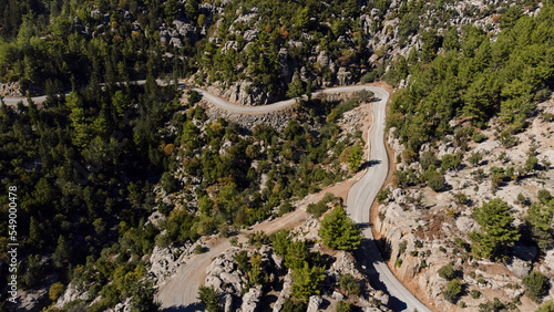 Aerial view of winding road in mountains of Turkey