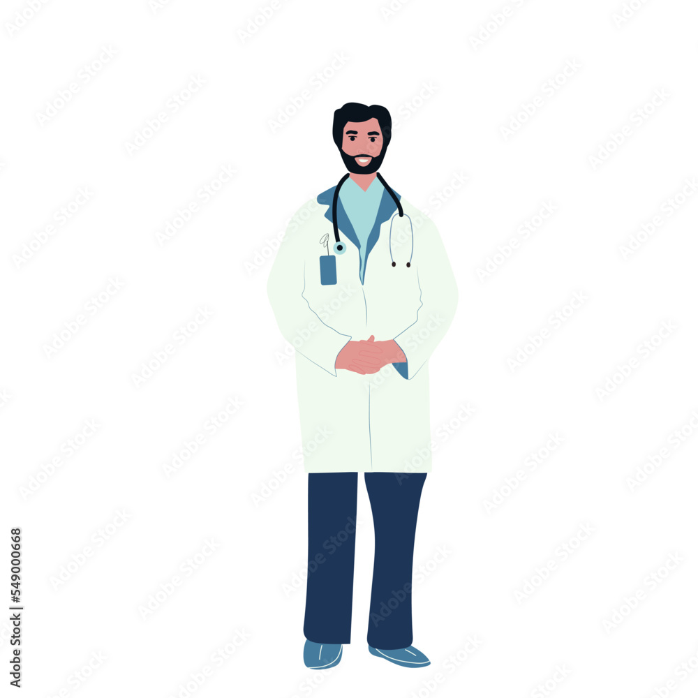 Doctor with stethoscope, medical specialist. Medicine flat vector people character illustration. Doctor with stethoscope, medical specialist. Medicine flat vector people character illustration.