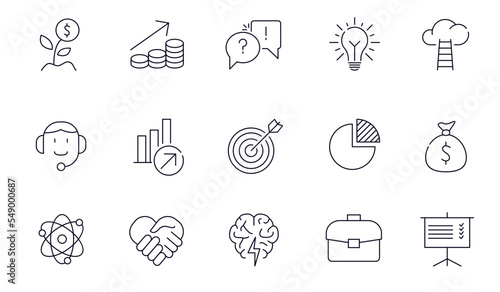 Start up business line icon set. Marketing teamwork vector illustration