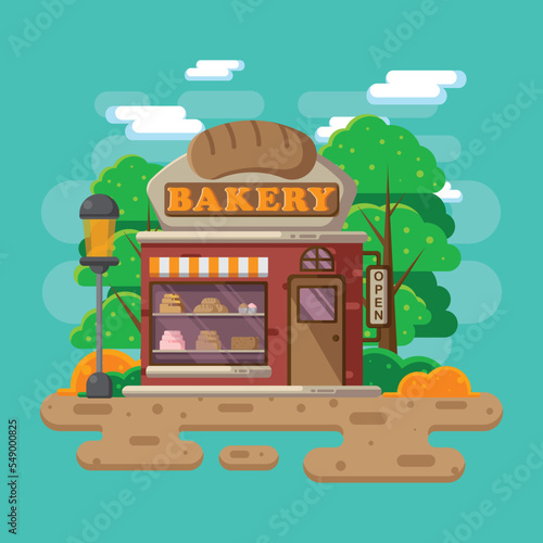 Illustration of a bakery with flat design