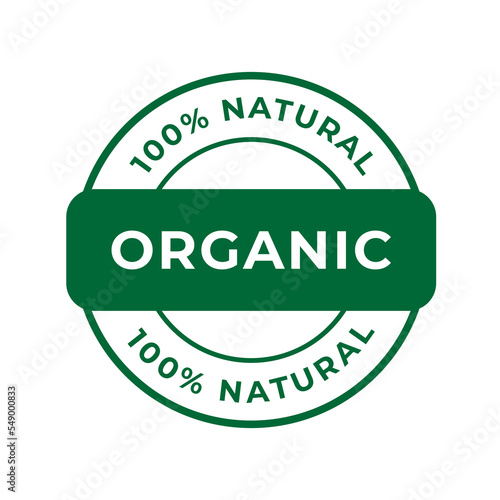 100 % Organic and Natural product label, icon, sign, logo. Sticker for organic products. Organic food stamp and badge. Vector illustration.