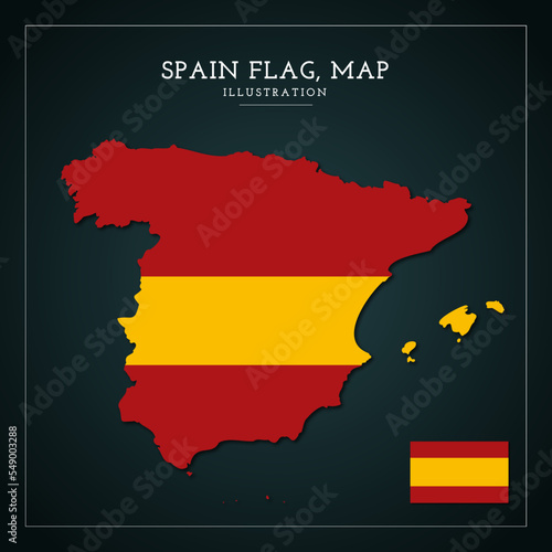Spain Flag Map Vector Illustration 
