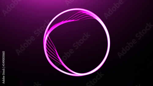 Abstract flexible ring isolated on a dark background. Motion. Transforming circle silhouette with moving shapes.