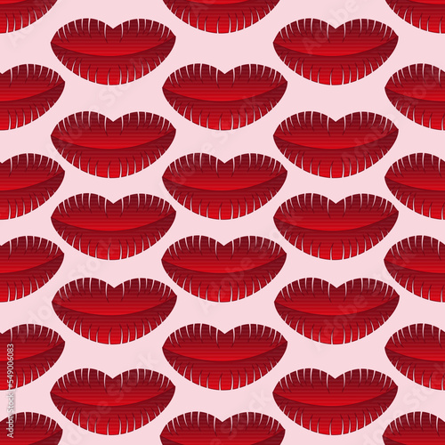 Seamless pattern with beautiful red cartoon lips on pink background. Wallpaper or fabric print. Valentines day card.