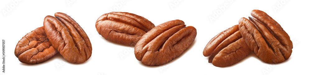 Pecan nuts set isolated on white background Pecan nuts set isolated on white background