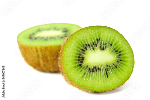 Ripe kiwi fruit and half of kiwi isolated on a white background
