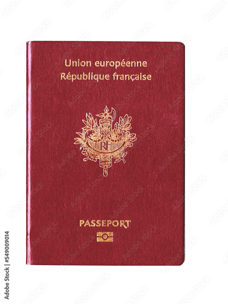 French european passport isolated on transparent background, id nationality and travel in France and Europe, png file