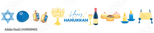 Greeting card for Happy Hanukkah celebration on white background