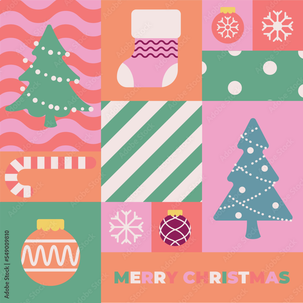Fototapeta premium Christmas pattern for greeting card, Xmas pattern with ornaments, Vector