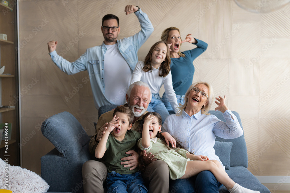 Crazy family portraits in living room