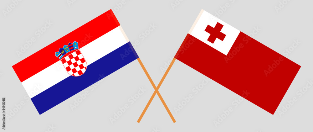 Crossed flags of Croatia and Tonga. Official colors. Correct proportion
