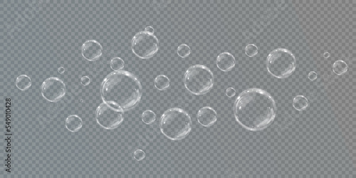 Collection of realistic soap bubbles. Bubbles are located on a transparent background. Vector flying soap bubble. Bubble PNG Water glass bubble realistic png