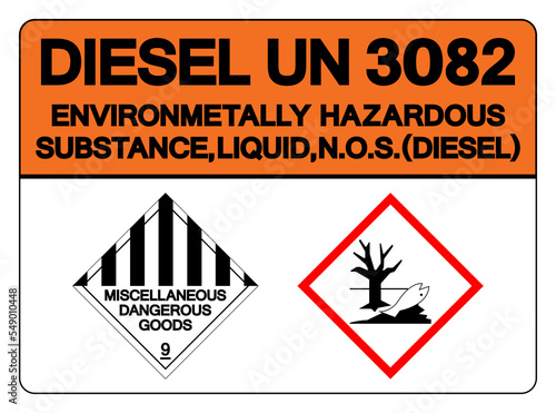 Diesel UN 3082 Label Symbol Sign ,Vector Illustration, Isolate On White Background Label .EPS10