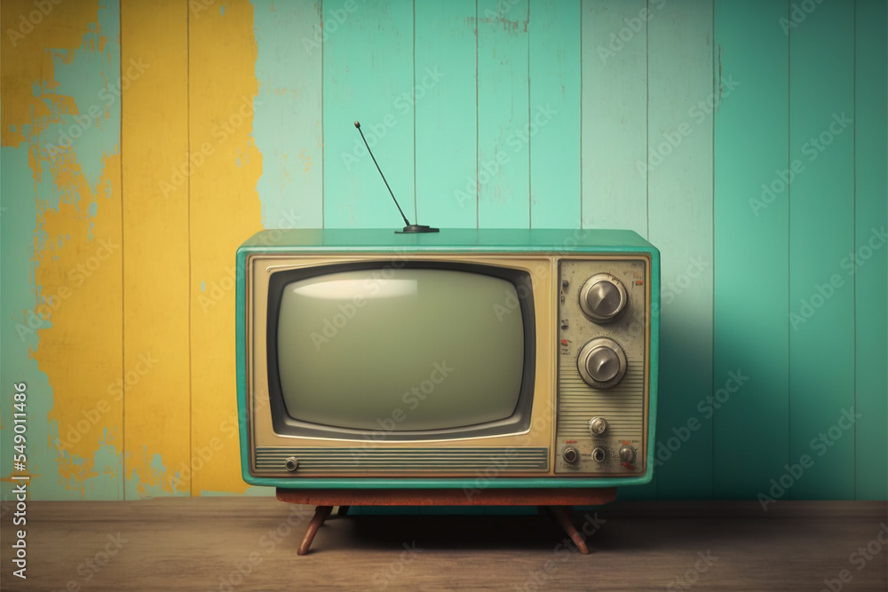 custom made wallpaper toronto digitalTV room. Vintage television on a painted wall background.