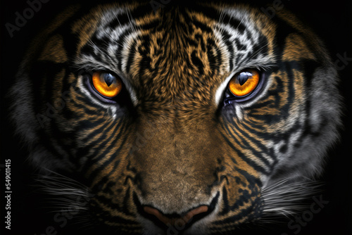 Valokuvatapetti Close up on a tiger face on black