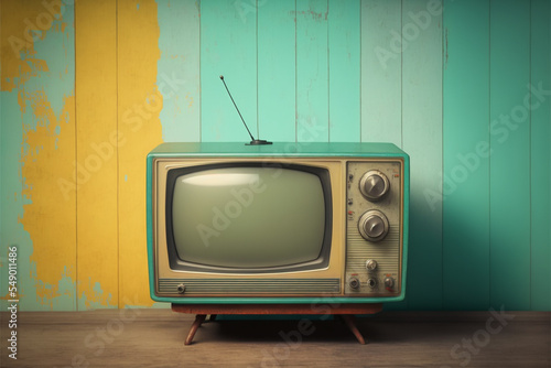 Wallpaper Mural TV room. Vintage television on a painted wall background. Torontodigital.ca