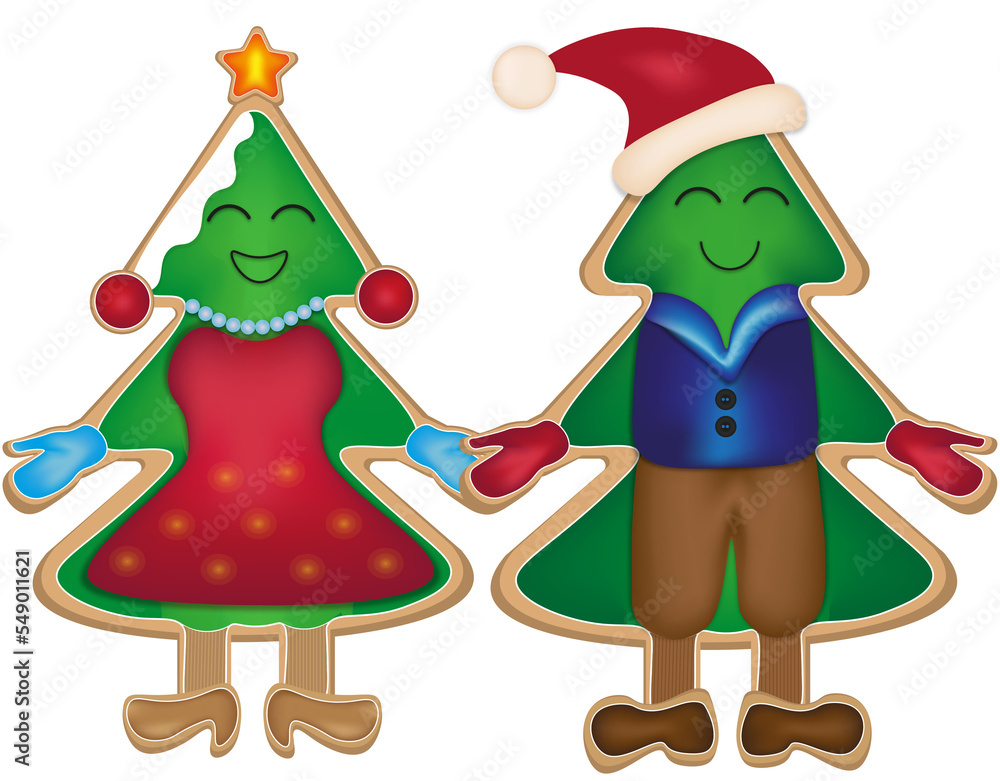 Fototapeta premium Merry Christmas and Happy New Year. Vector illustrations of Santa Claus, winter forest, city street, frame and Christmas tree decoration for postcard, card or invitation