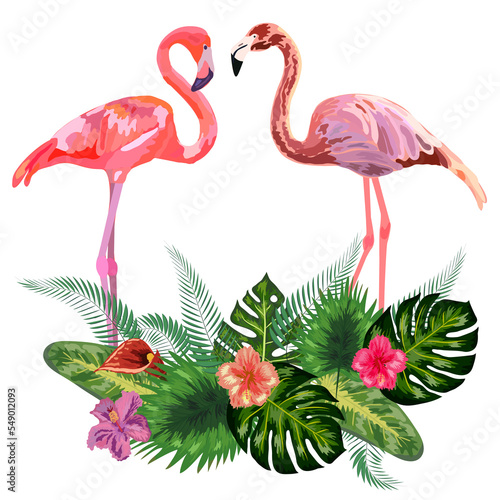 Pair of flamingos and flowers © MichiruKayo