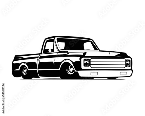 classic vintage truck transport vector art logo isolated on white background showing from side. Best for the trucking company industry.