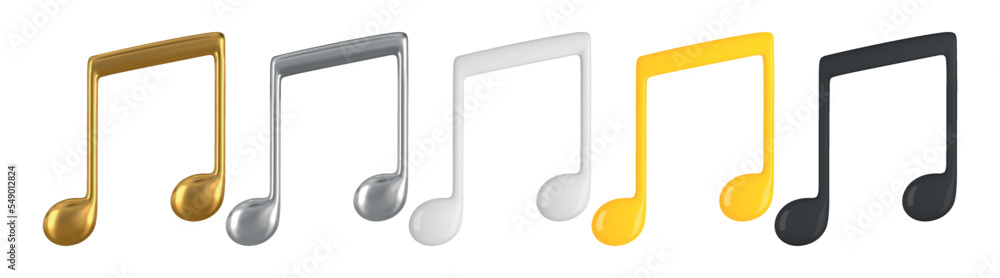 Vector music notes. Realistic 3D illustration of golden, silver and black glossy notes. Vector music notes. Realistic 3D illustration of golden, silver and black glossy notes.